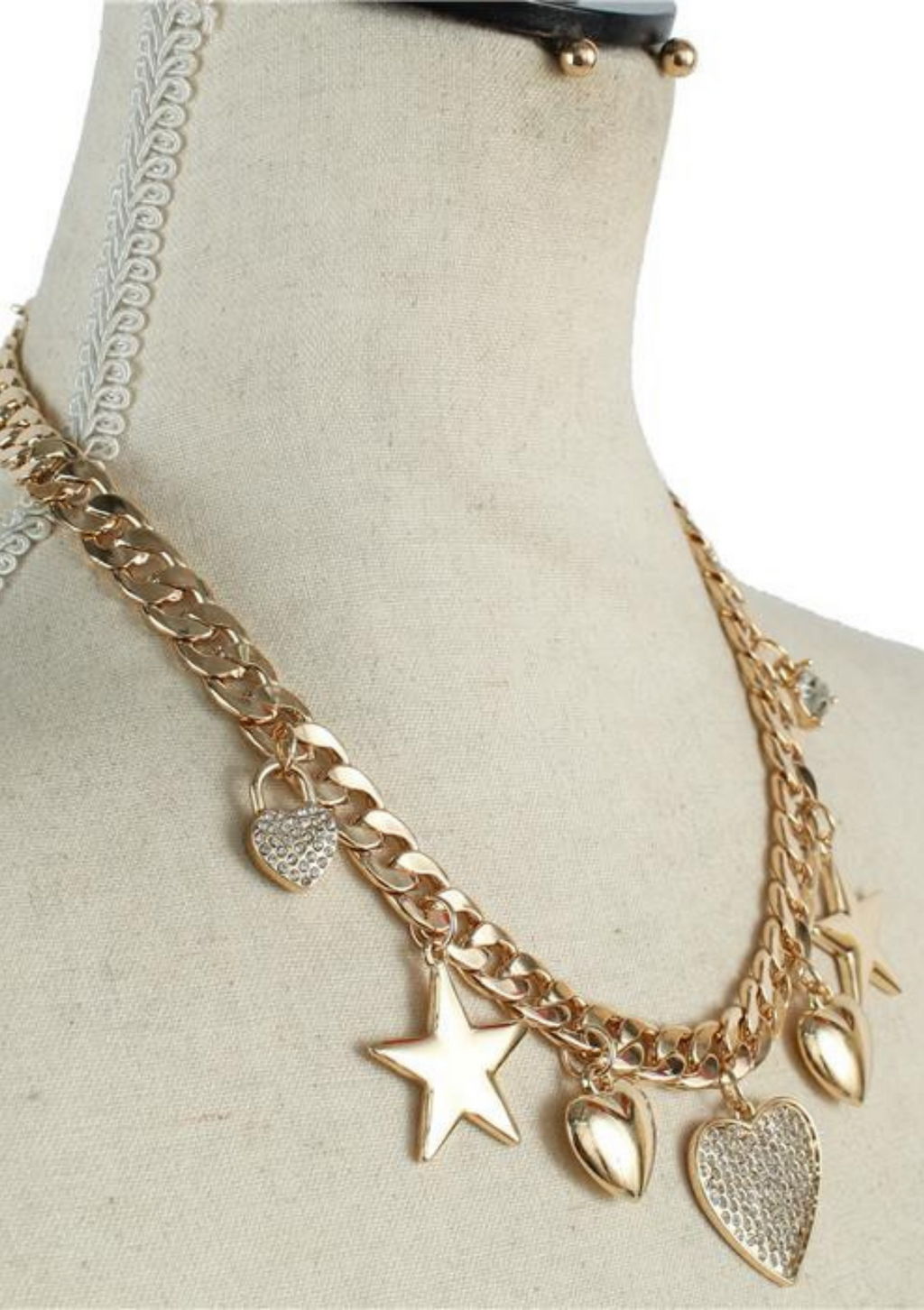 METAL CHAIN CHARMS HEART NECKLACE SET