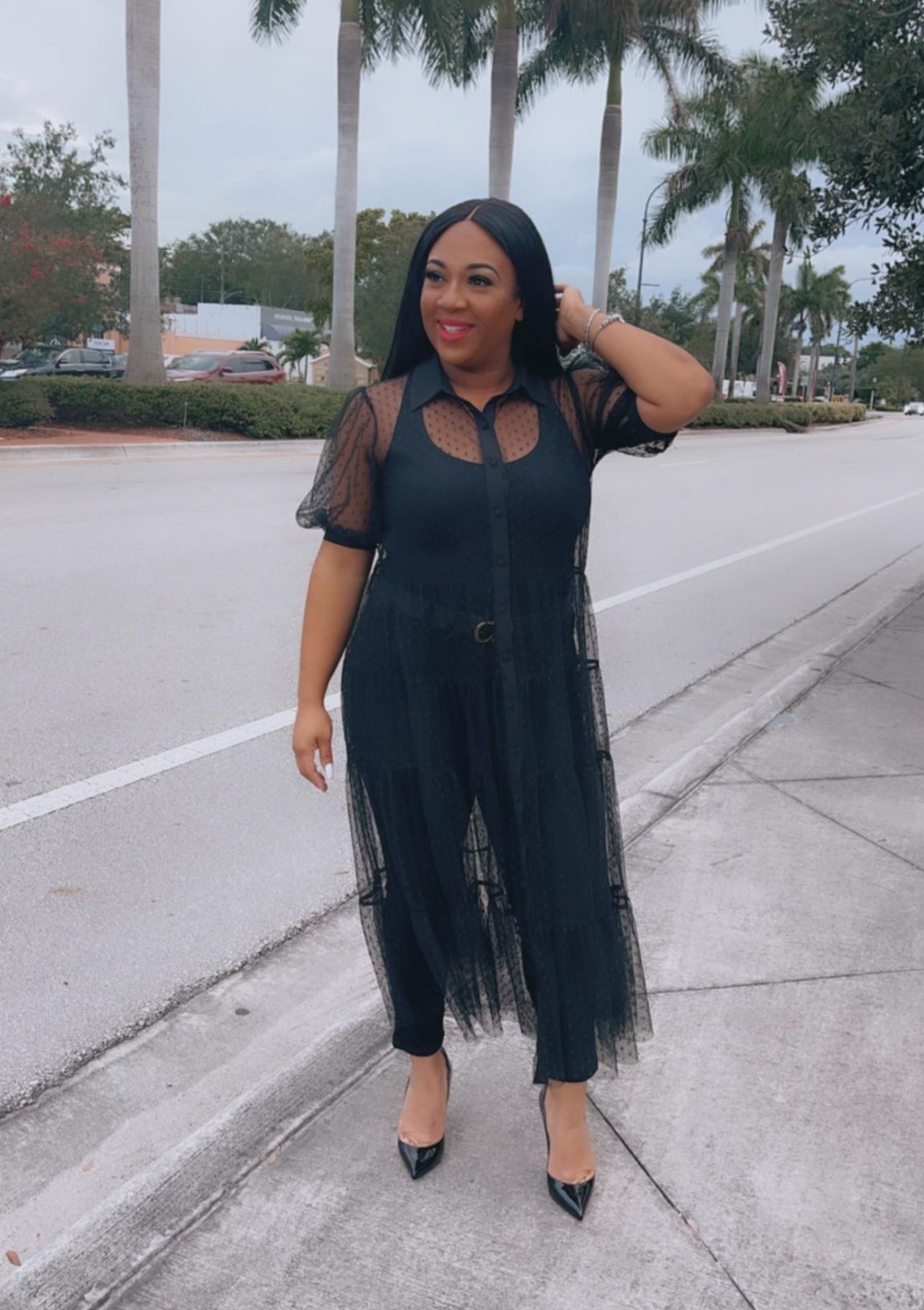 Sheer button top down dress